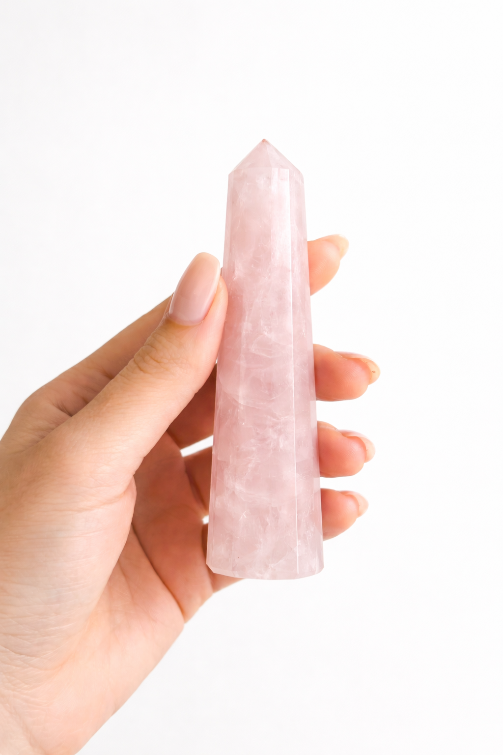 Punta de cuarzo rosa | amor – sanación – calma